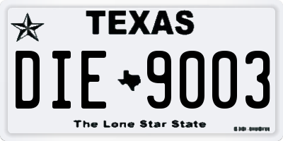 TX license plate DIE9003