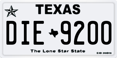 TX license plate DIE9200