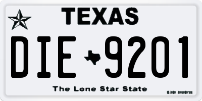 TX license plate DIE9201