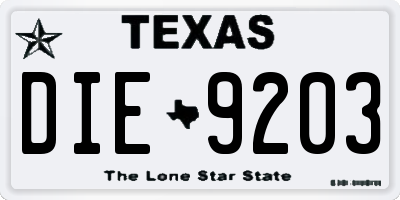 TX license plate DIE9203