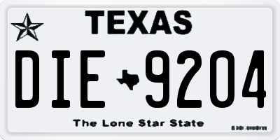 TX license plate DIE9204