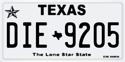 TX license plate DIE9205
