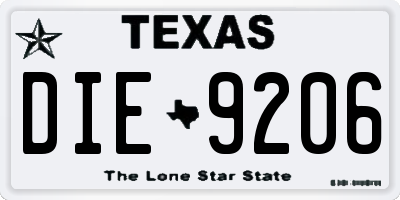 TX license plate DIE9206