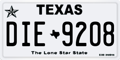 TX license plate DIE9208