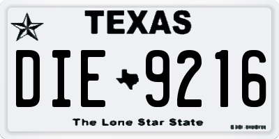 TX license plate DIE9216
