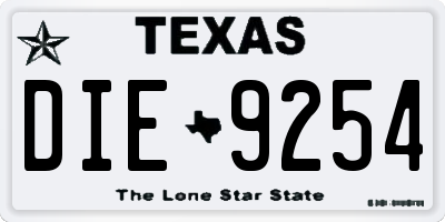 TX license plate DIE9254