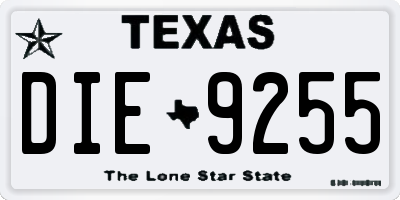 TX license plate DIE9255