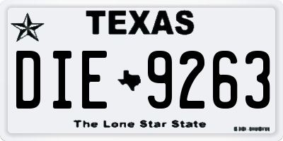 TX license plate DIE9263