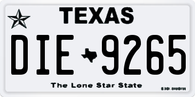 TX license plate DIE9265
