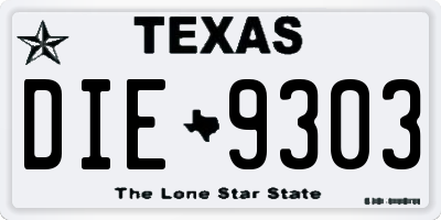 TX license plate DIE9303