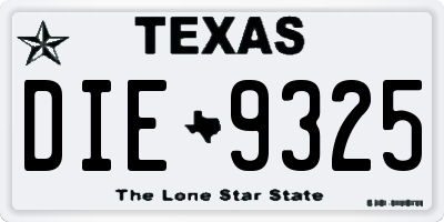 TX license plate DIE9325
