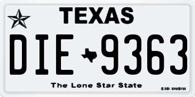 TX license plate DIE9363