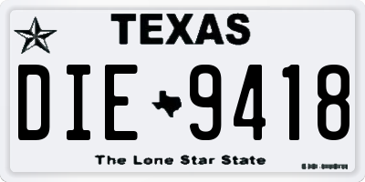 TX license plate DIE9418