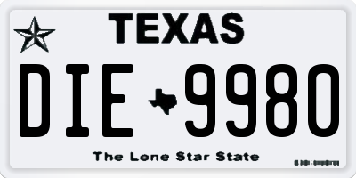 TX license plate DIE9980