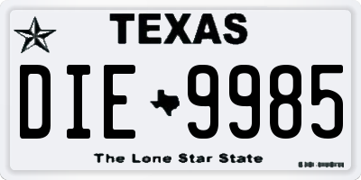 TX license plate DIE9985