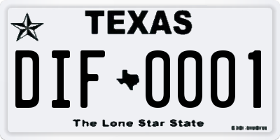 TX license plate DIF0001
