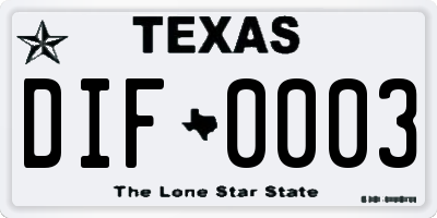 TX license plate DIF0003