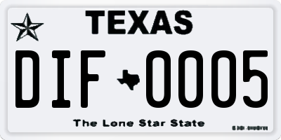 TX license plate DIF0005