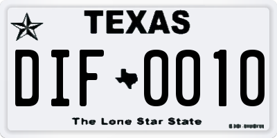 TX license plate DIF0010