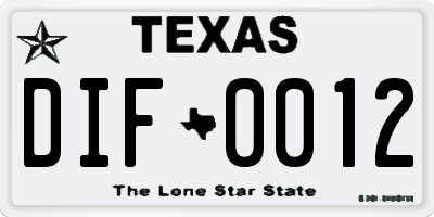 TX license plate DIF0012