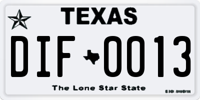 TX license plate DIF0013