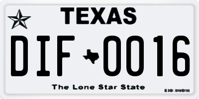 TX license plate DIF0016