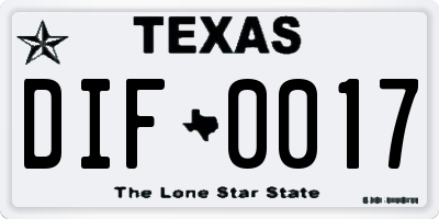 TX license plate DIF0017