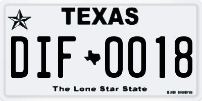 TX license plate DIF0018