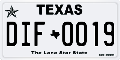 TX license plate DIF0019