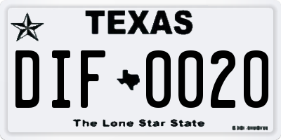 TX license plate DIF0020