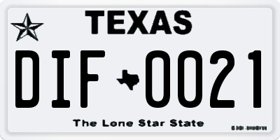 TX license plate DIF0021