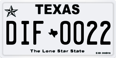 TX license plate DIF0022