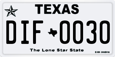 TX license plate DIF0030