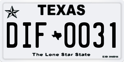 TX license plate DIF0031