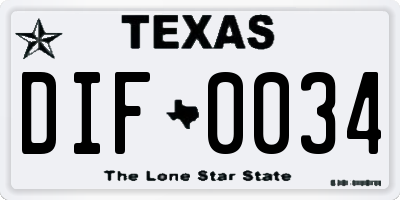 TX license plate DIF0034