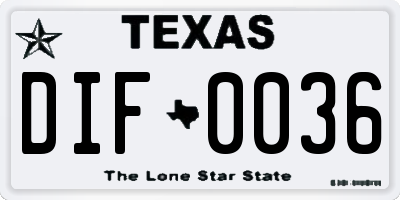 TX license plate DIF0036