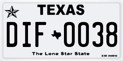 TX license plate DIF0038