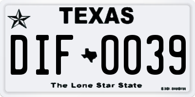 TX license plate DIF0039