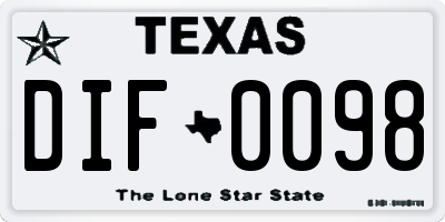 TX license plate DIF0098