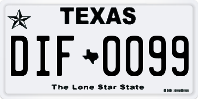 TX license plate DIF0099