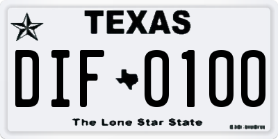 TX license plate DIF0100