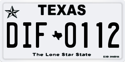 TX license plate DIF0112