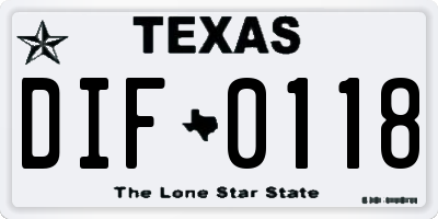 TX license plate DIF0118