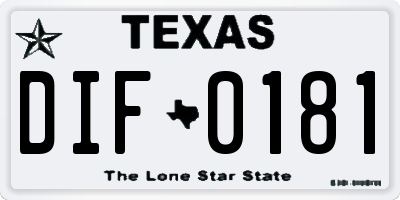 TX license plate DIF0181