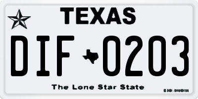TX license plate DIF0203