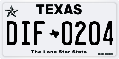 TX license plate DIF0204