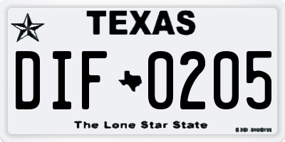 TX license plate DIF0205