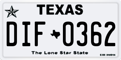 TX license plate DIF0362