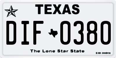 TX license plate DIF0380