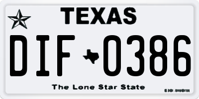 TX license plate DIF0386